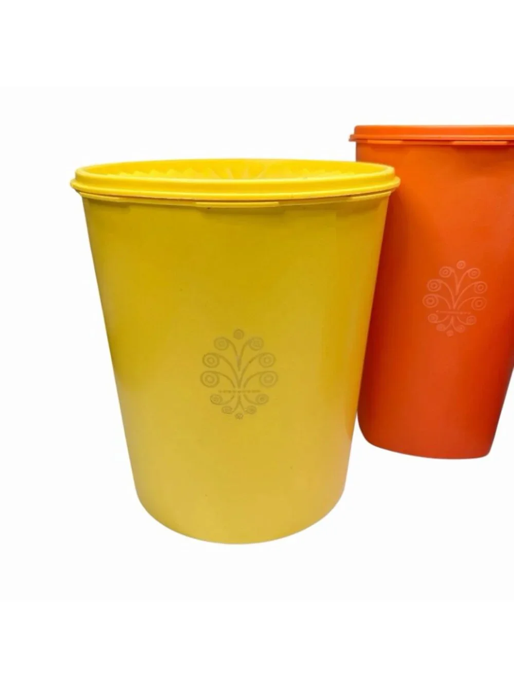 VTG Set of 3 Tupperware Servalier Canisters Retro Orange & Yellow W/Lids